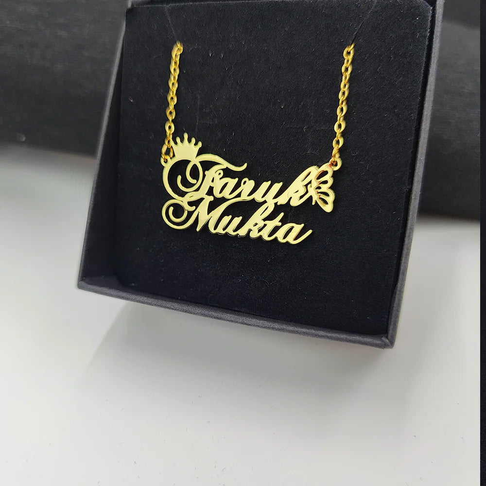 Customized Name Necklaces Personalised for Women Stainless Steel Personalized Necklace Letter Heart Butterfly Pendant Jewelry