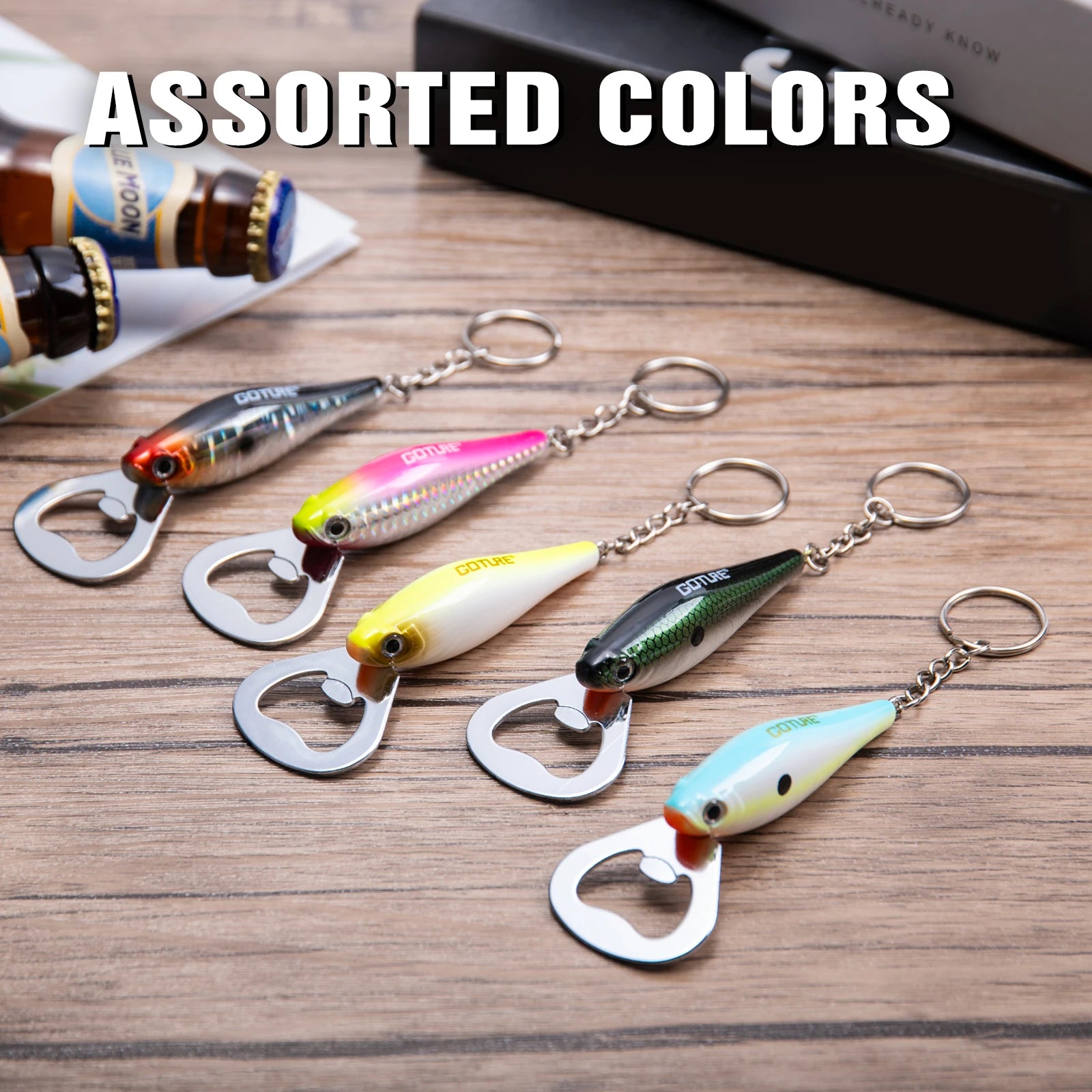 Goture Durable Beer Bottle Opener Fishing Lure Shape Key Design Stainless Steel Flat Speed Bottle Cap Opener for Kitchen Tool