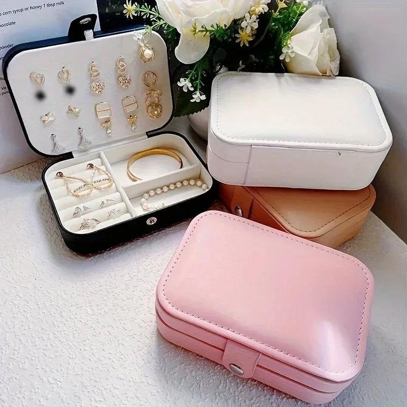 Elegant Jewelry Organizer Compact Travel Case for Earrings Rings Necklace Double Layer Storage