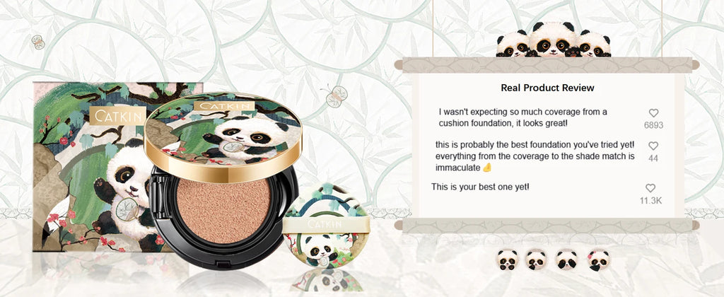 CATKIN Panda Land Full Coverage Cushion Fondation, Breathable Hydrating Nourishing Poreless Face Makeup Save for Sensitive Skin