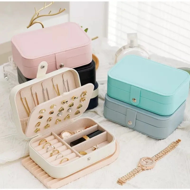 Elegant Jewelry Organizer Compact Travel Case for Earrings Rings Necklace Double Layer Storage