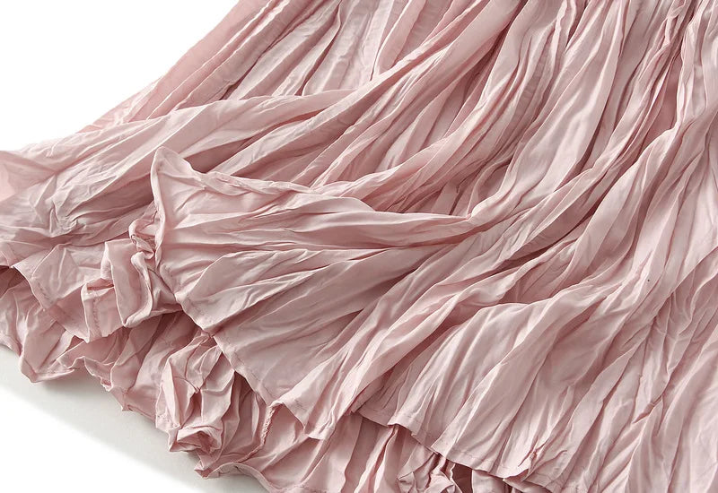 Light Luxury Irregular Slimming Pleated  A-line Skirt for Women High Waist Solid Color Loose Fashion Skirts Casual  Spring New