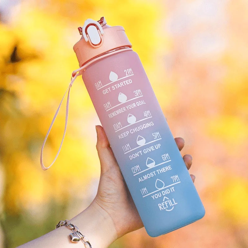2 Liter Water Bottle with Straw Female Girls Large Portable Travel Bottles Sports Fitness Cup Summer Cold Water with Time Scale