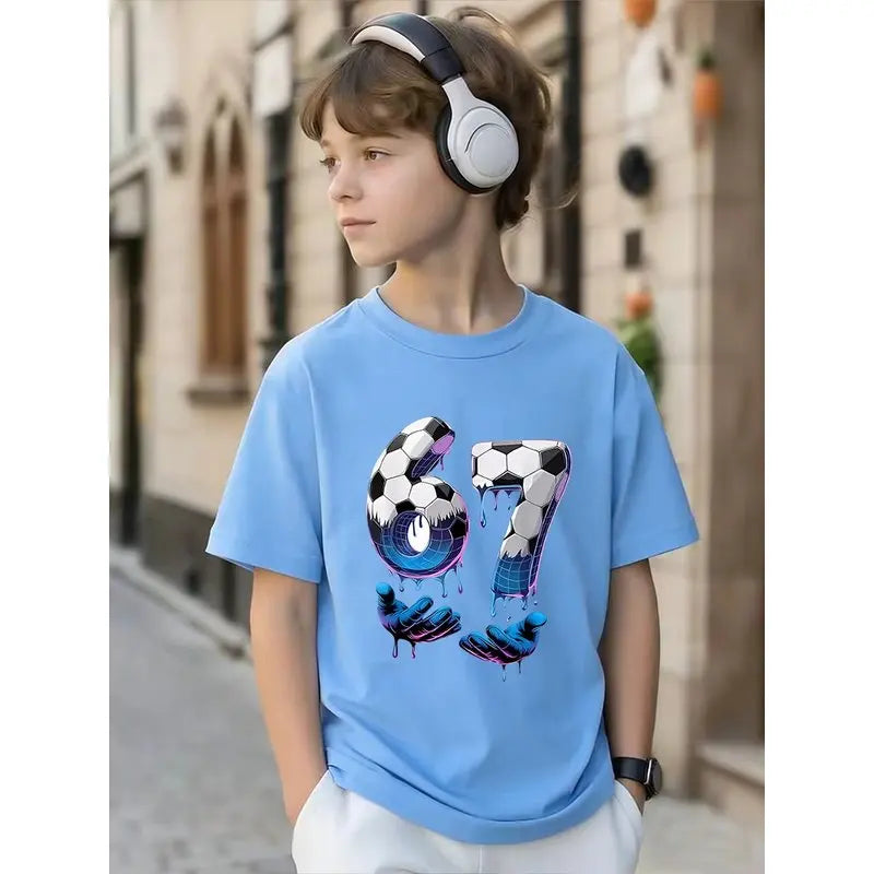 Kids Black 67 Sports Themed T-Shirt, Soft Cotton, Everyday Wear for Boys & Girlsdf0193