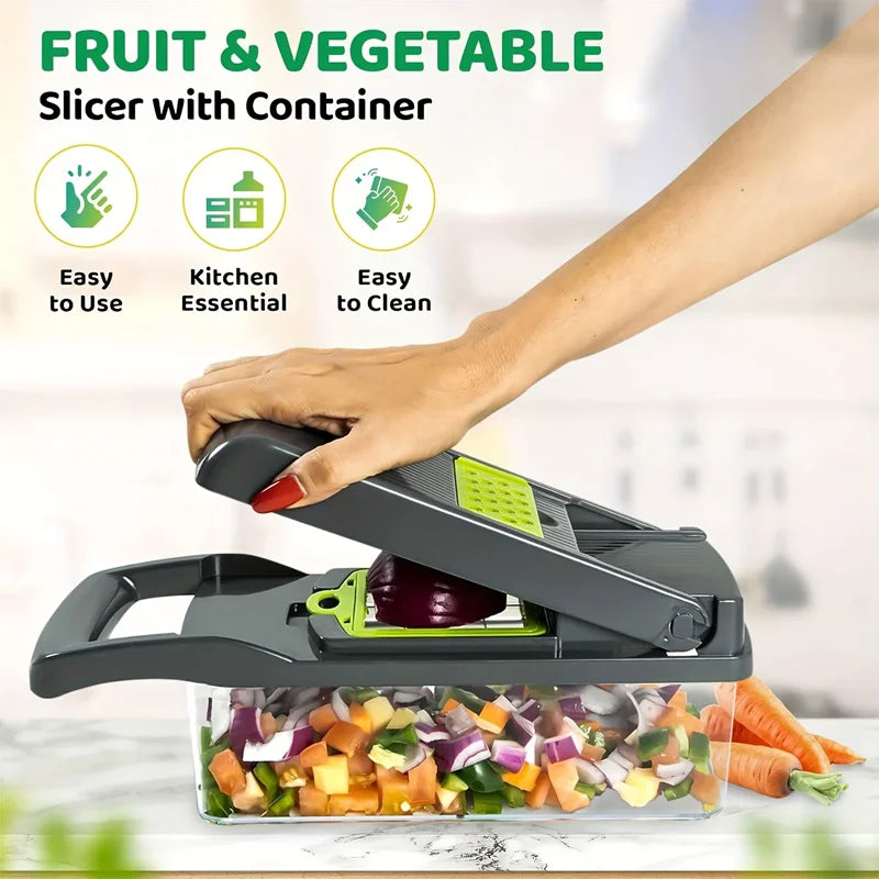 Hot 16Pcs Set Vegetable Chopper Onion Chopper With Handle Ideal For Food Grating Slicing Dicing And Shredding In Kitchen