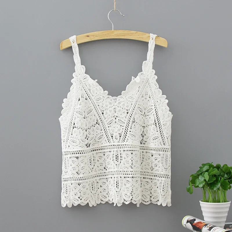 Cotton Crochet Tank Top Sexy Knitted Hollow Out Vest Crop Top Women Femme Vintage Backless Camisole Female 2026 Summer Clothes