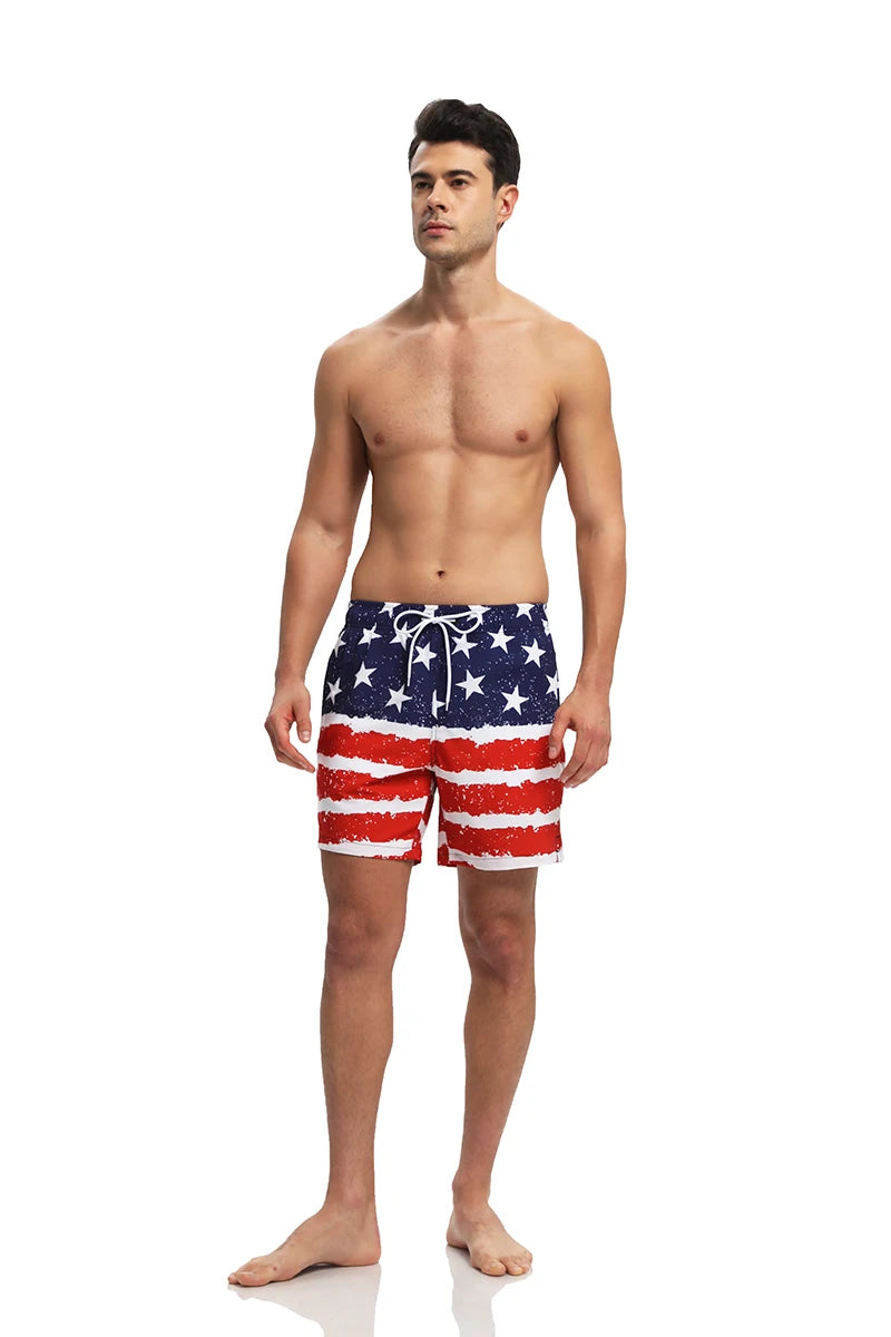 ESCATCH 2026 Summer New Arrival Mens Shorts 2 in 1 Quick Dry Gym Printing Swim Trunks Beach Side Zipper Pockets Swimsuit