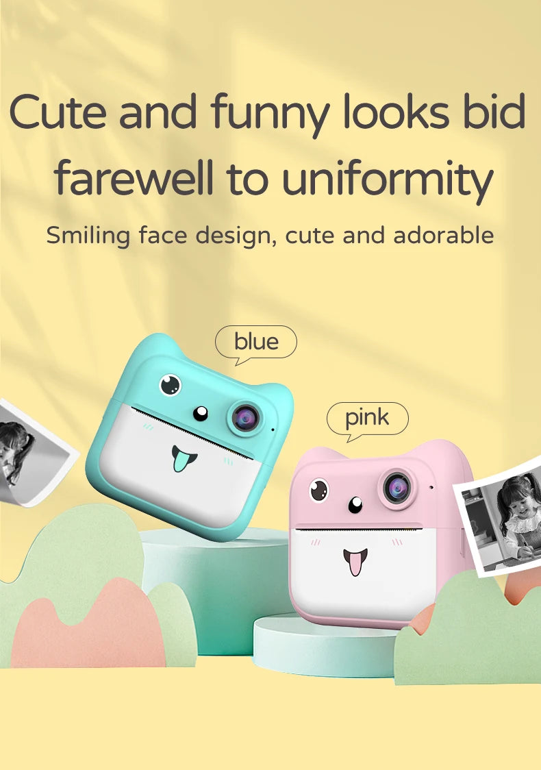 Kids Photo Camera Printer Mini Thermal Print Camera Children Digital Video Camera Toy Gifts for 4-12 Years Kids Girls Boys