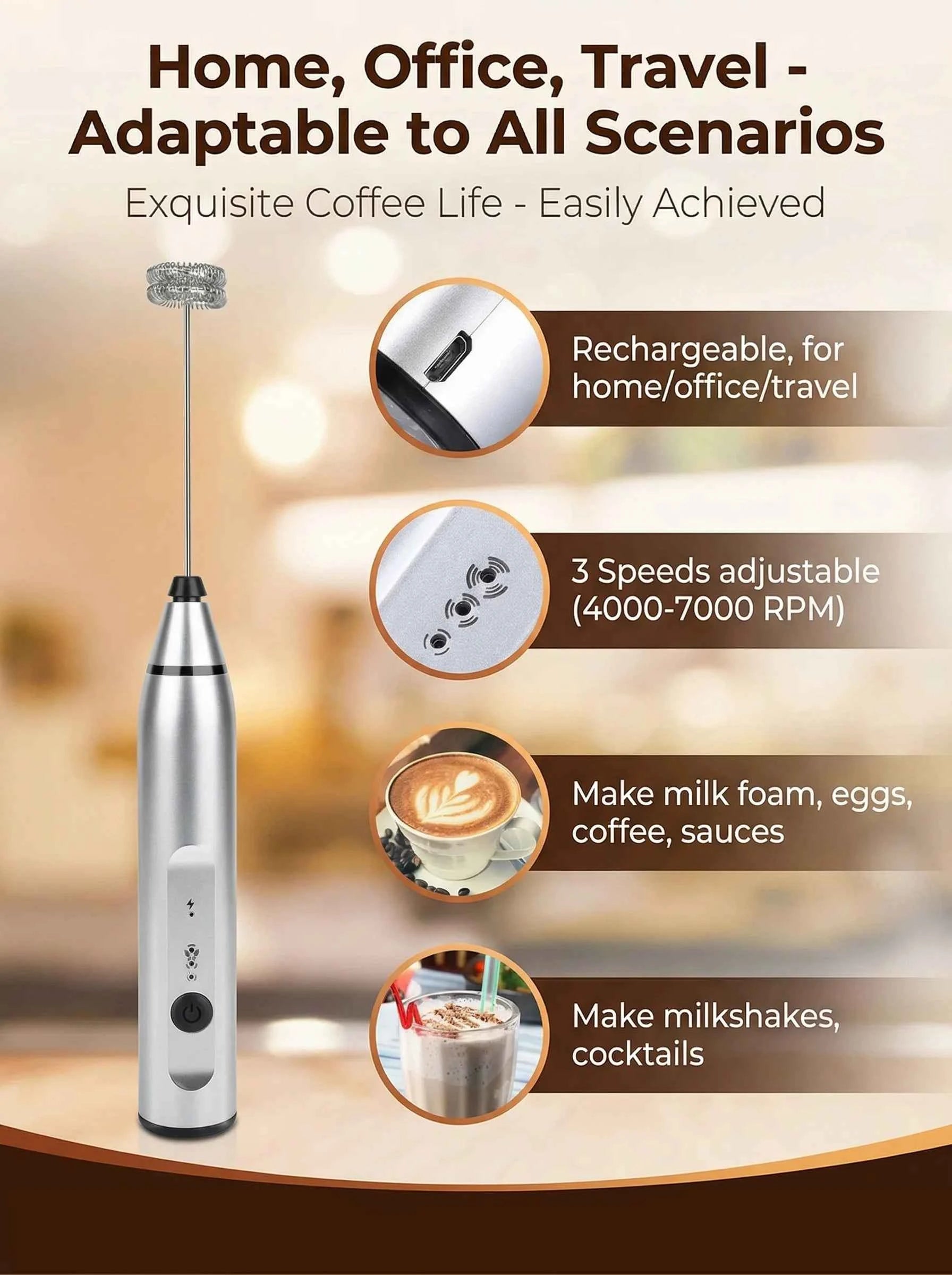 Portable Electric Milk Frothers Handheld Blender USB Mini Coffee Maker Whisk Mixer Cappuccino Cream Egg Beater Food Blender