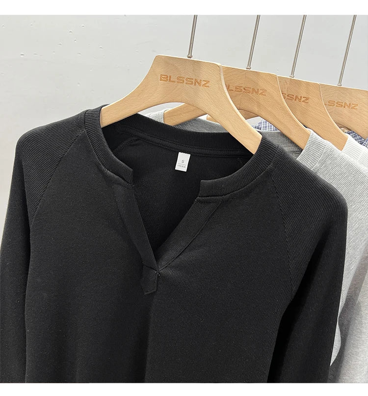 2026 Women's Basic Style Slim Fit V-Neck Long Sleeve T-Shirt Korean Style Versatile Simple Base Layer Top Casual Tee for Women