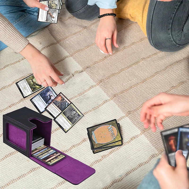Card Deck Box,Card Storage Box holds 100+ Single Sleeved Cards, PU Leather Magnetic Closure for Magic cards TCG cards