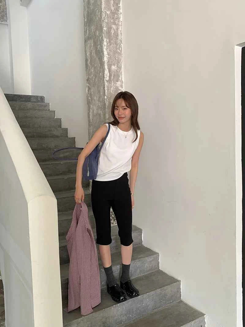 Spring women's casual solid color round neck slim fit vest
