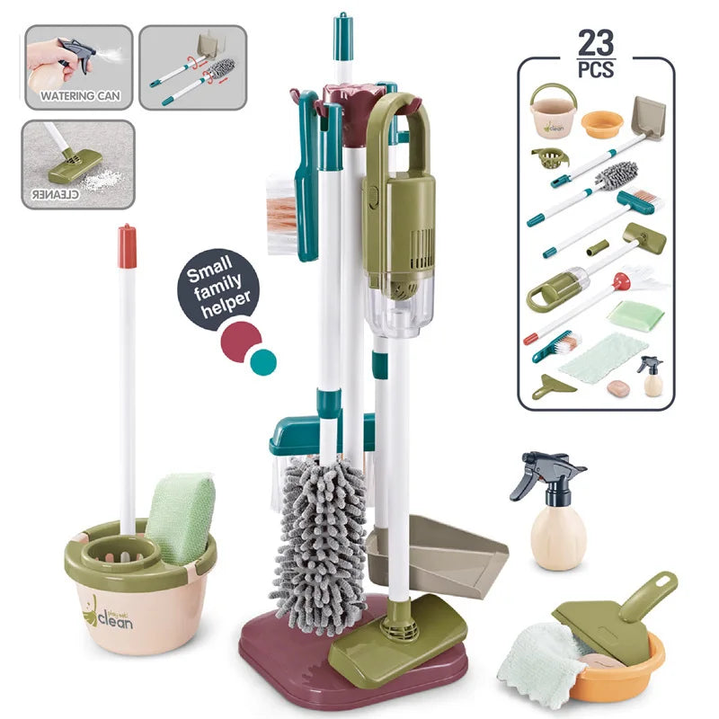 Kids Simulated Life Cleaning Toys Children's Pretend Play Cleaning Set and Sanitation Simulation Broom Vacuum Cleaner Tool Toy