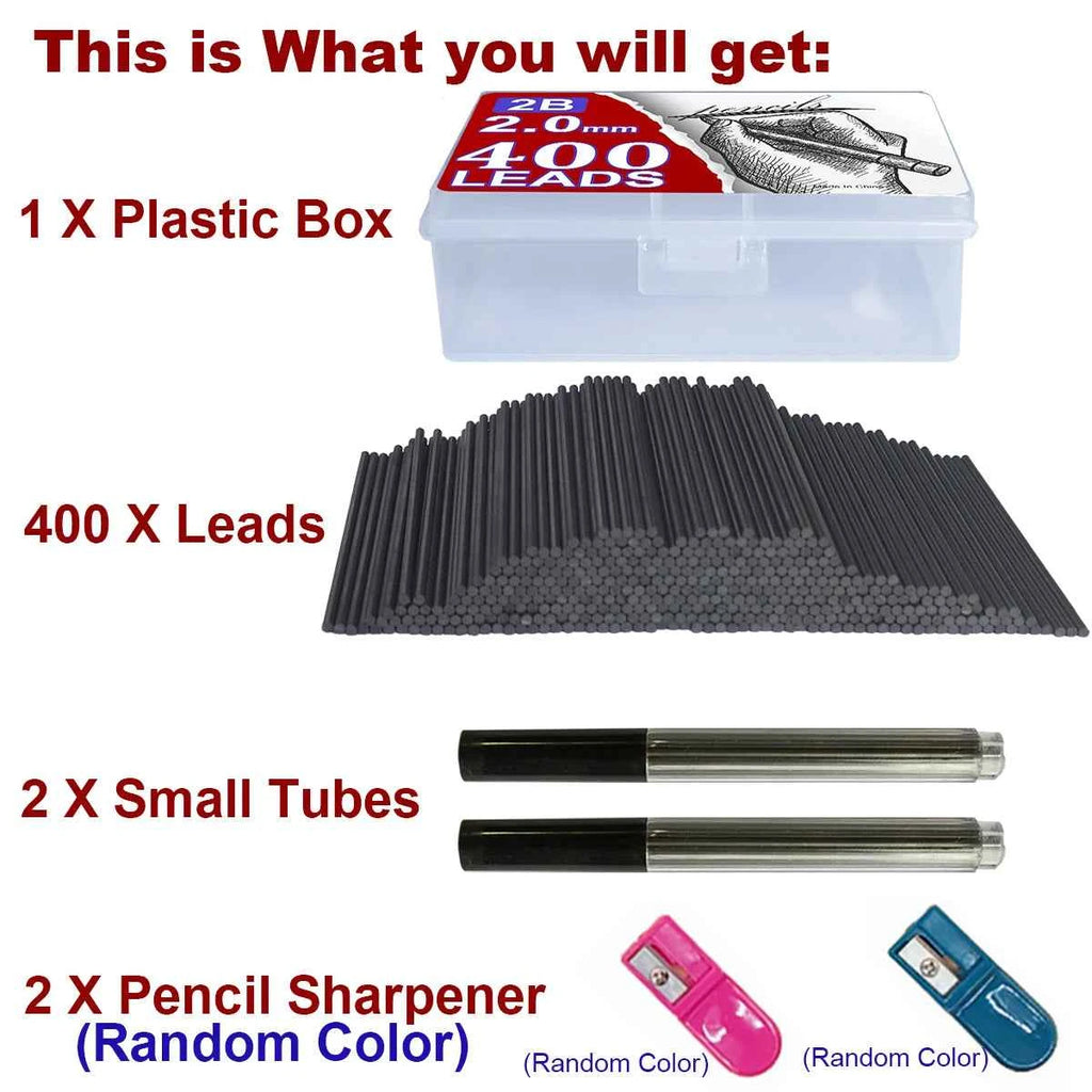 400Pcs/box 2.0mm 2B Mechanical Pencil Refill Mechanical Pencil Leads 2B Pencil Automatic Pencil Core Refill School Black