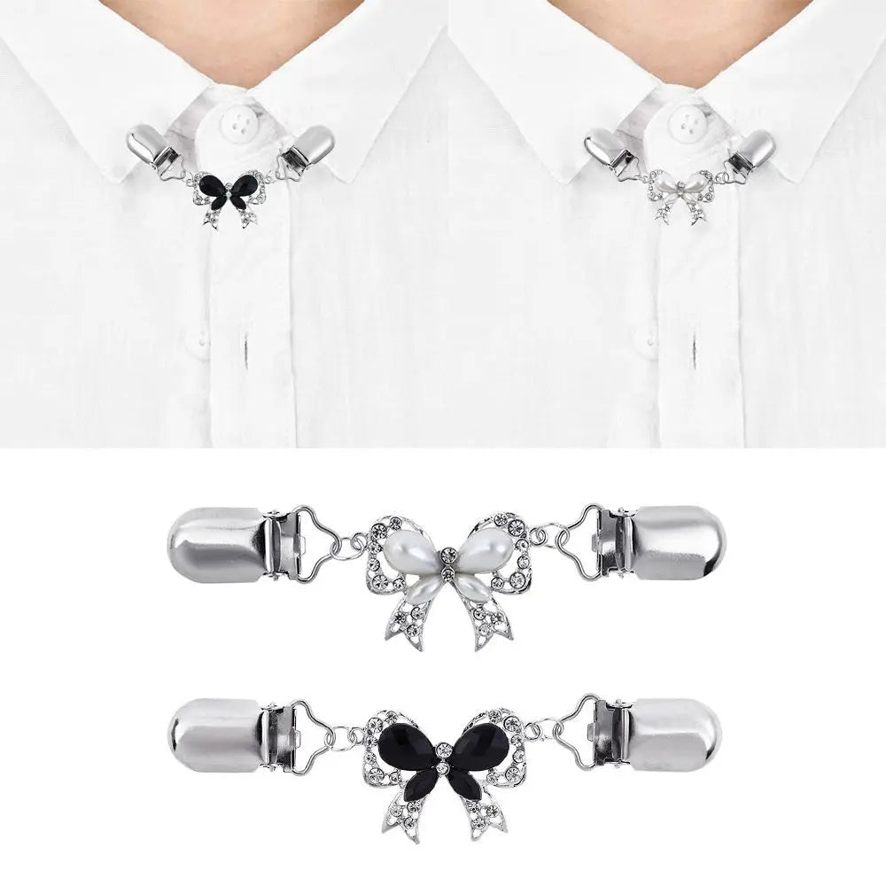 Rhinestone Clothing Metal Holder Sweater Shawl Clips Duck-mouth Plated Clasps Cardigan Collar Clip Butterfly Bow Brooches