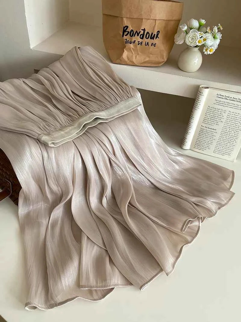 2025 Spring/Summer New Luster  A-line Women Skirt Solid Color High Waist French Paris Style Elegant Asymmetrical Skirt