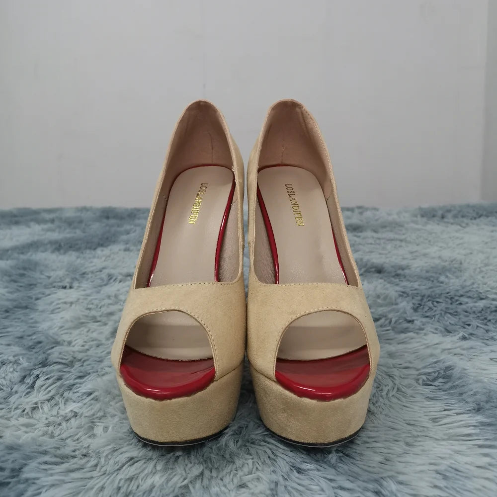 Women Stilettos Sexy High Heels Shoes Peep Toe Velvet Pumps Platform Lady Evening Party Red Wedding Black Office Shoes 817-16VE