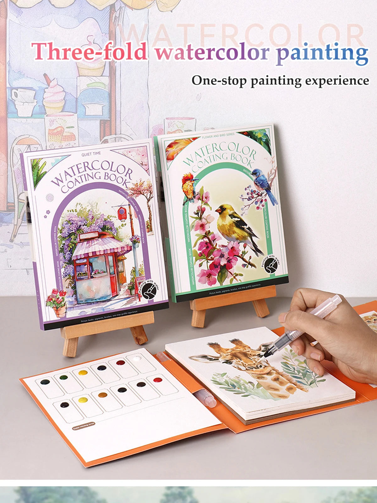 Kids Watercolor Coloring Book Educational Art Activity Reusable Non-Toxic Painting Kit for Toddlers&Creative Learning DIY Crafts