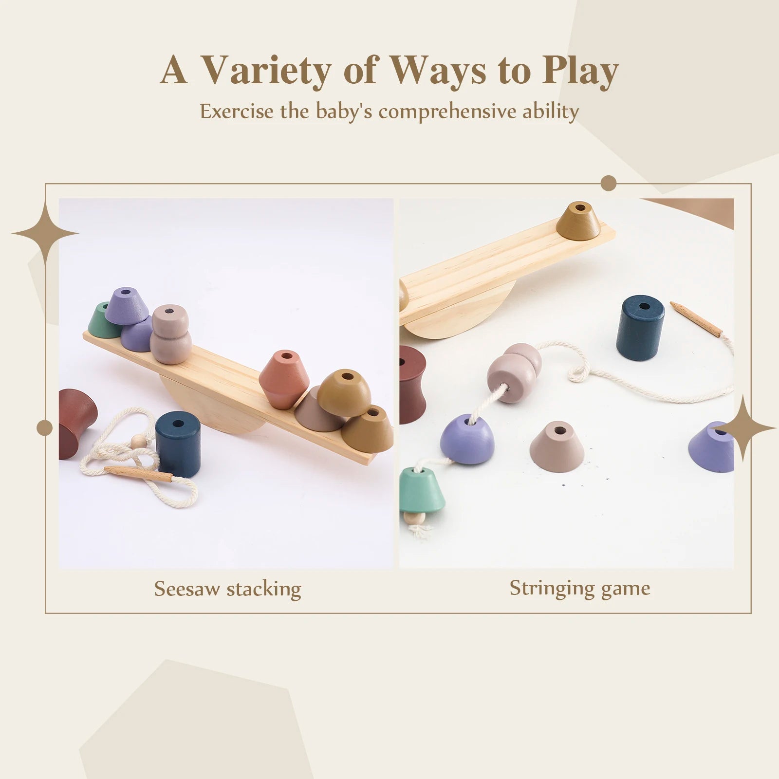 Baby Threading Toy Outer Space Wooden Seesaw Toy Blocks Board Games Montessori Hands-on Ability Educational Children Blocks Gift