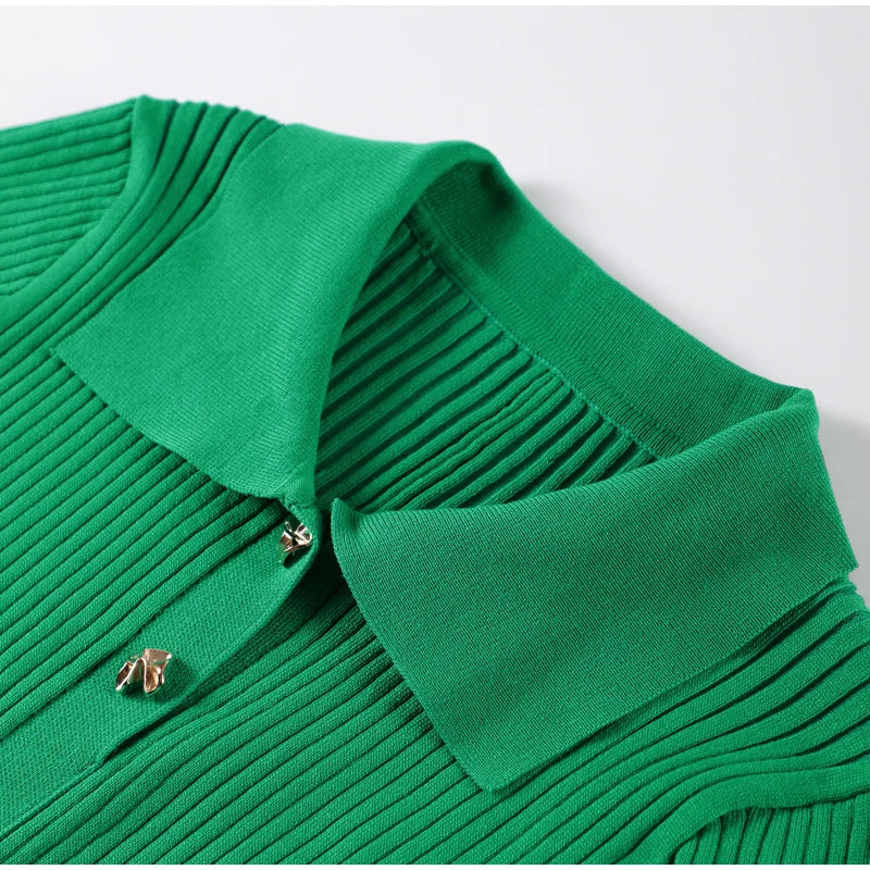 Knitted Women Long Dresses Hollow Out Short Sleeved Women Split Dress O-neck Single Breasted Female Solid Elegant Ladies Robe