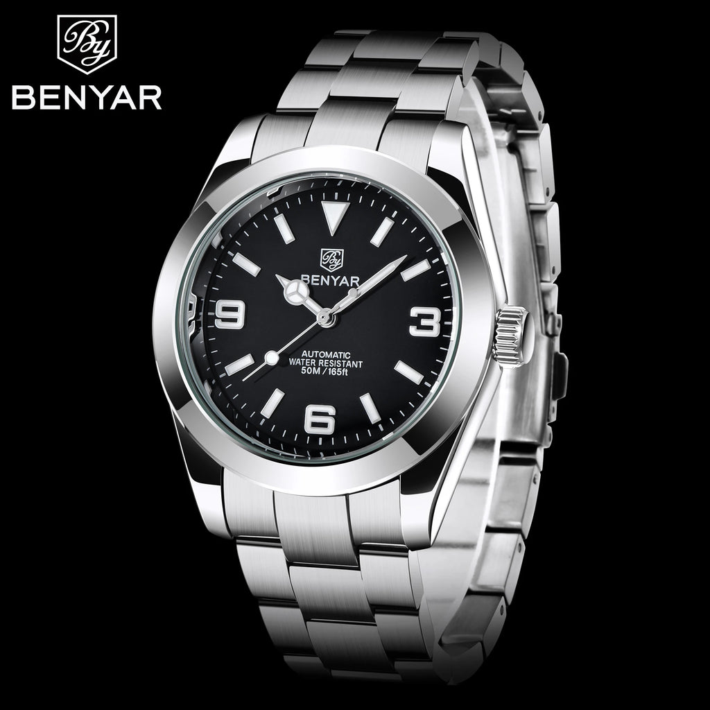 BENYAR Luxury Men Mechanical Wristwatches Stainless Steel Sports Men Automatic Watches 50ATM waterproof Clock