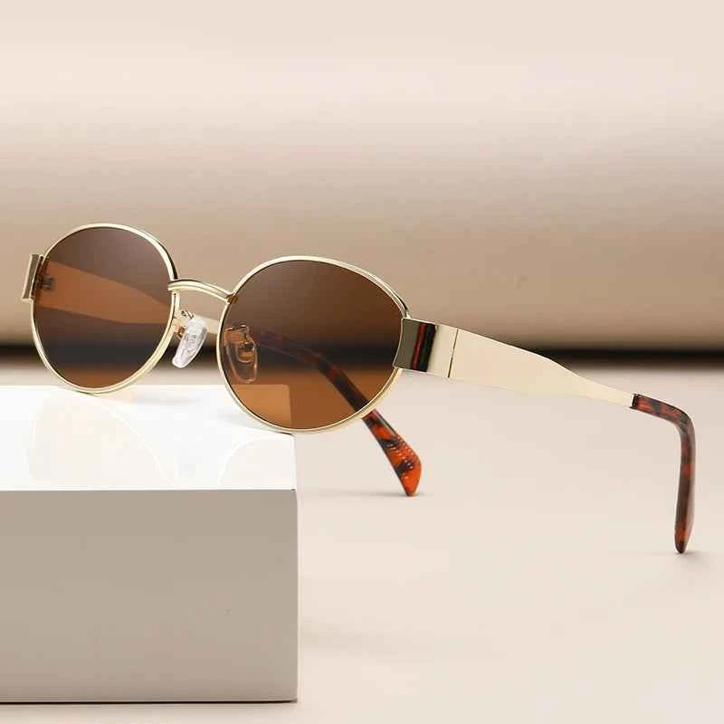 Small Metal Frame Oval Sunglasses For Women  Brand Designer Fashion Luxury Shades UV400 Eyewear Men Vintage Sunglasses 2180