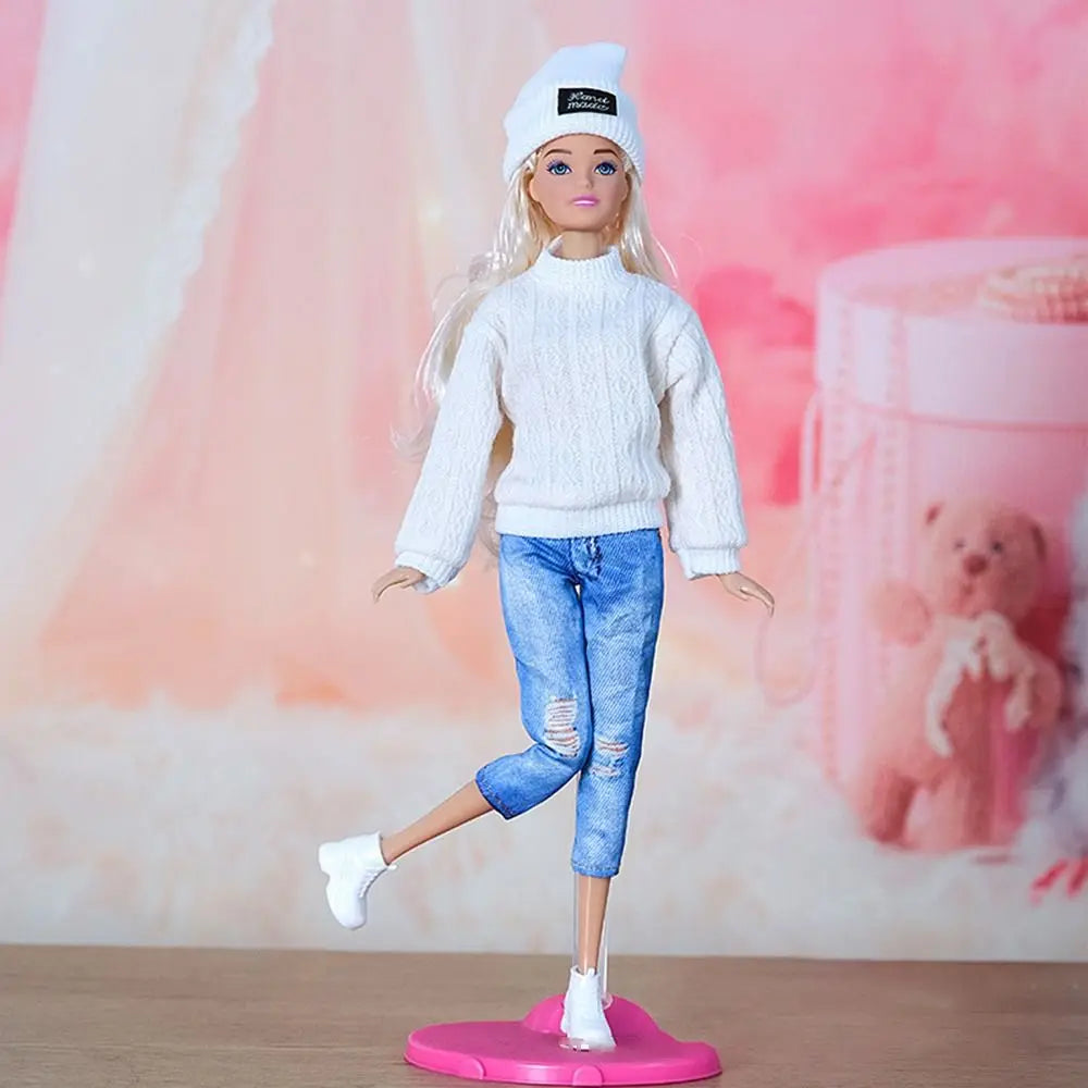 Doll Casual Clothes Hats Winter Wear Sweaters Pants Handmade Girl Doll Wearing Set For 1/6 Doll Clothes Accessories DIY Gift