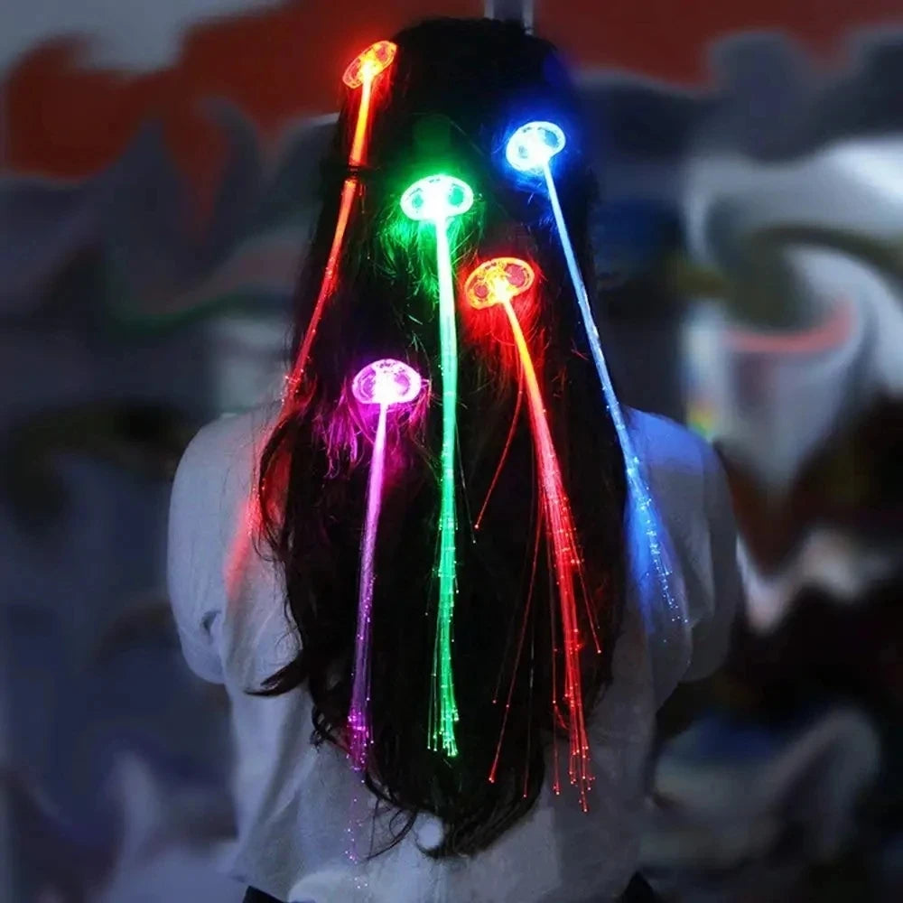 5/30PCs Colorful Luminous Braids Butterfly Glitter Fiber Optic Hair LED Silk Braids Bar Prom Aid Supplies Hairband Hair Decor