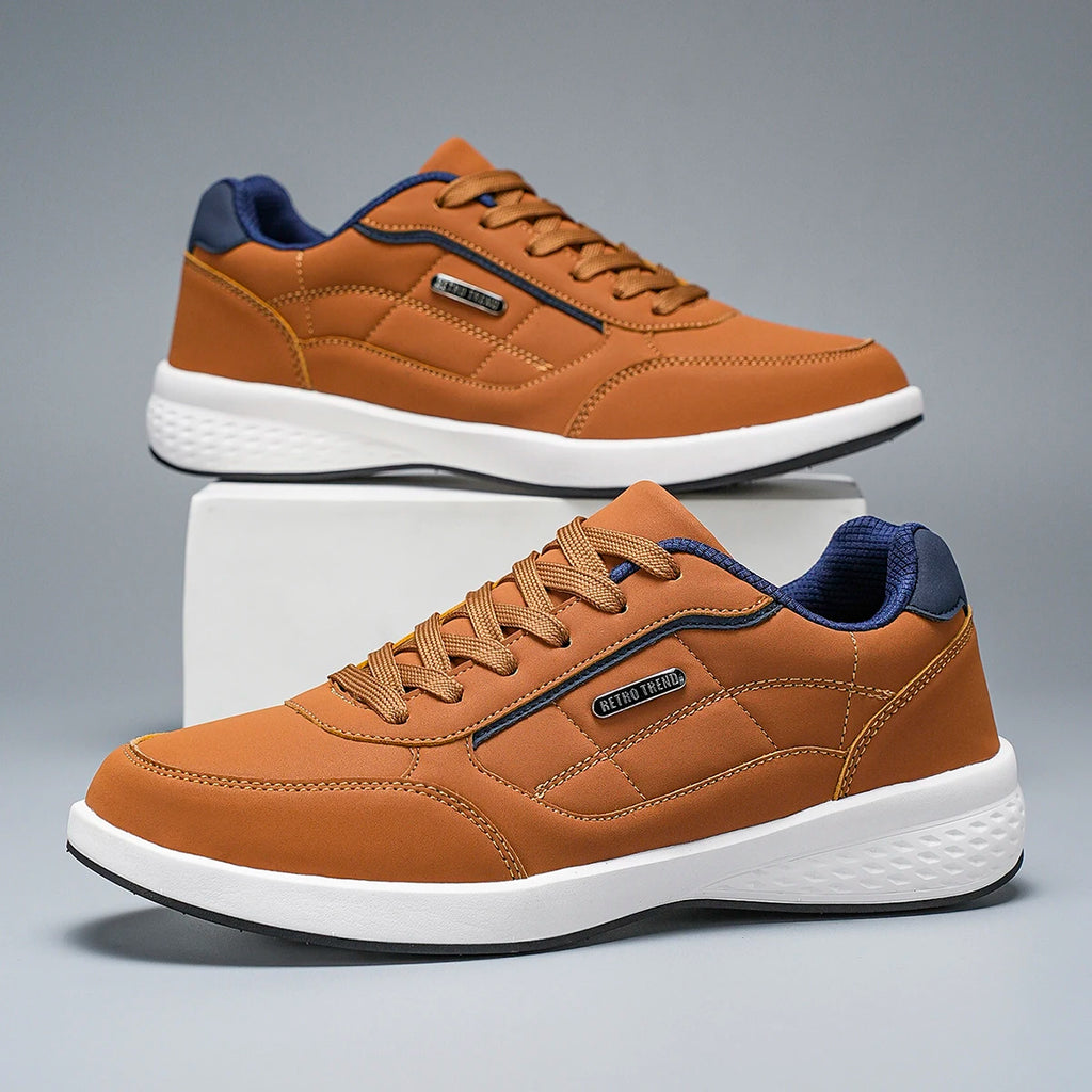 New Breathable Leather Men Shoes Lightweight Comfortable Men Sneakers Fashions Lace Up Casual Shoes Flat Shoes Zapatillas Hombre