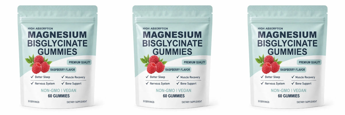 3 bags Package Magnesium Bisglycinate Gummies Raspberry Flavor 60 Count