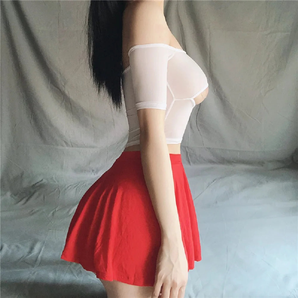 Sexy Skirt Solid Color Ice Silk Lotus Leaf Pendulum Transparent Nightclub Party Mini Skirts Womens Jupe Femme Faldas Korean