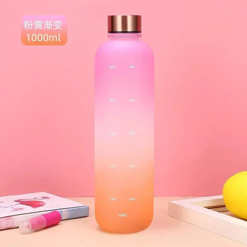 New 1L Water Bottle with Time Stamp BPA Free Reusable Fitness Sports Outdoor Travel Leakproof Water Cup Frosted Kettle