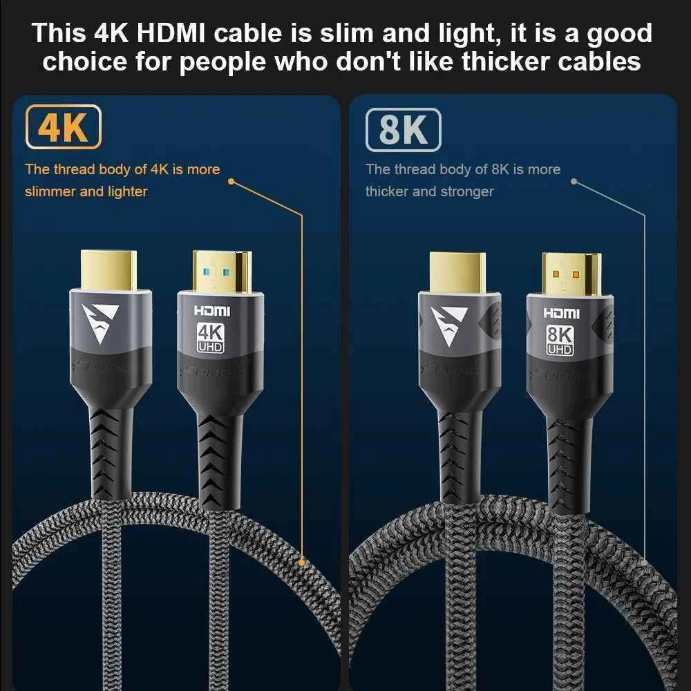 HDMI Cable 8K@60Hz 4k@120Hz HDMI-compatible Cable 18Gbps High Speed2.0 Braided Cord for TV PC Laptop TV box PS5 1M 2M 3M