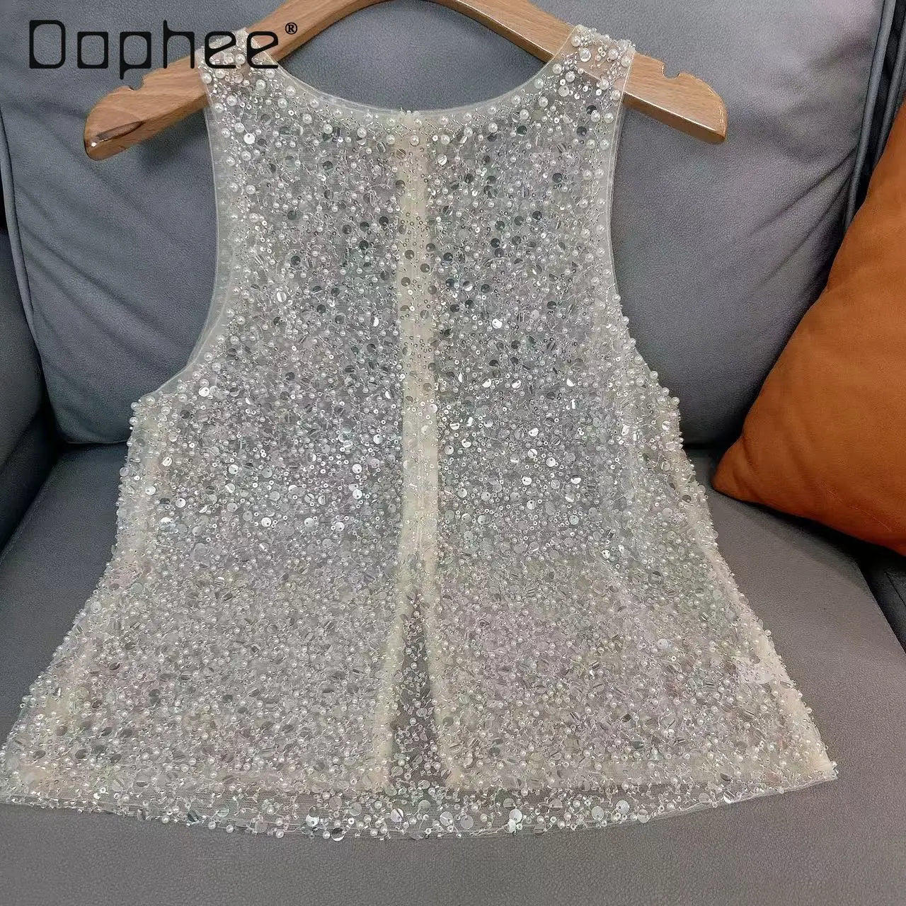 2025 Spring Summer New Light Luxury Fashion Versatile Beaded Sequined Sleeveless Vest Top Women Loose Casual Fashion Sexy Top
