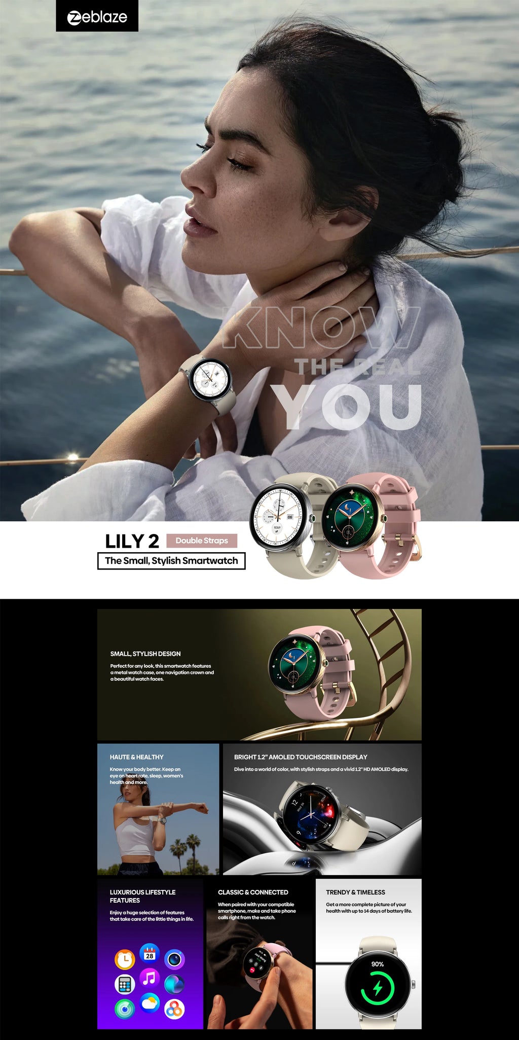 NEW 2025 Zeblaze Lily 2 Bluetooth Calling Smartwatch 1.2" AMOLED Screen Double Straps Health Monitoring Smart Watch for Women