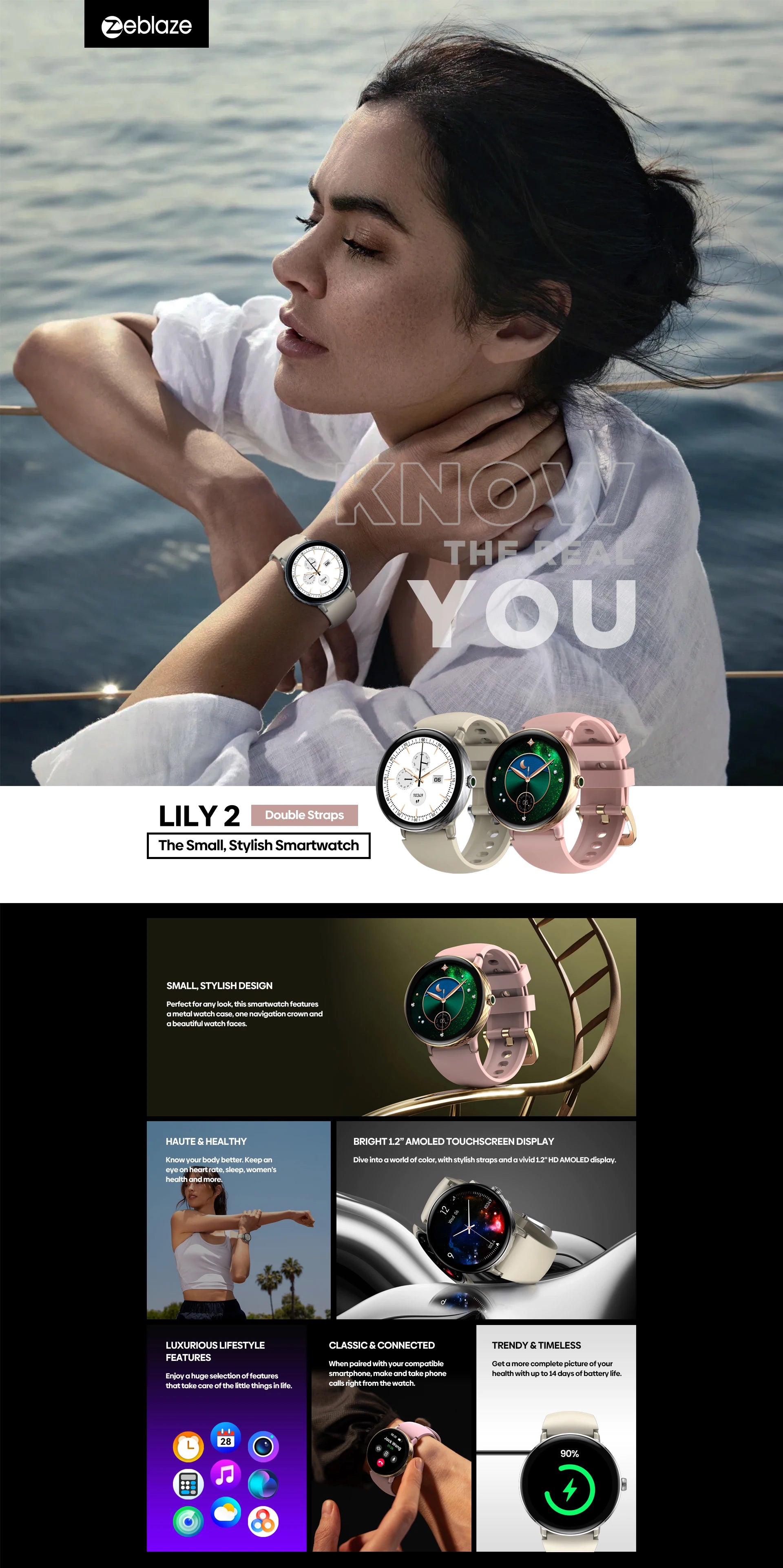 NEW 2025 Zeblaze Lily 2 Bluetooth Calling Smartwatch 1.2" AMOLED Screen Double Straps Health Monitoring Smart Watch for Women