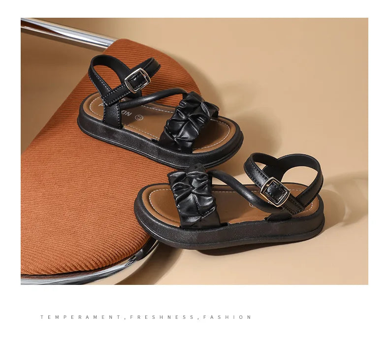 New Children's Sandals Summer Bowknot Girls Princess Causal Shoes Fashion Kids Soft Bottom Beach Flat Sandals Open-toe Versatile