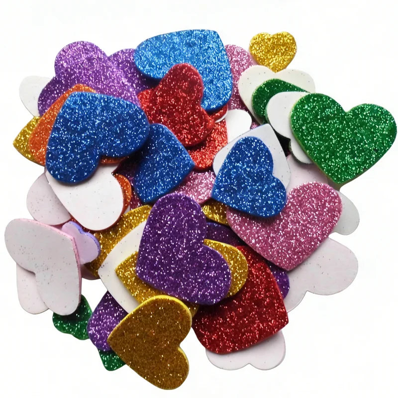 100PCS Glitter Foam Stickers Assorted Shapes Self-Adhesive Craft Stickers for Kids DIY Scrapbooking Card Making Classroom Decor