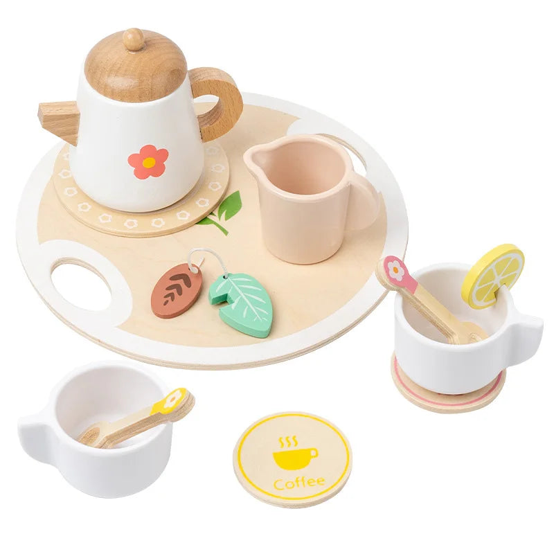 Kids Pretend Play Toys Popular Kids Kitchen Toys Realistic Wooden Tea Set Party Toy Set Children's Simulation Tea Set Gifts