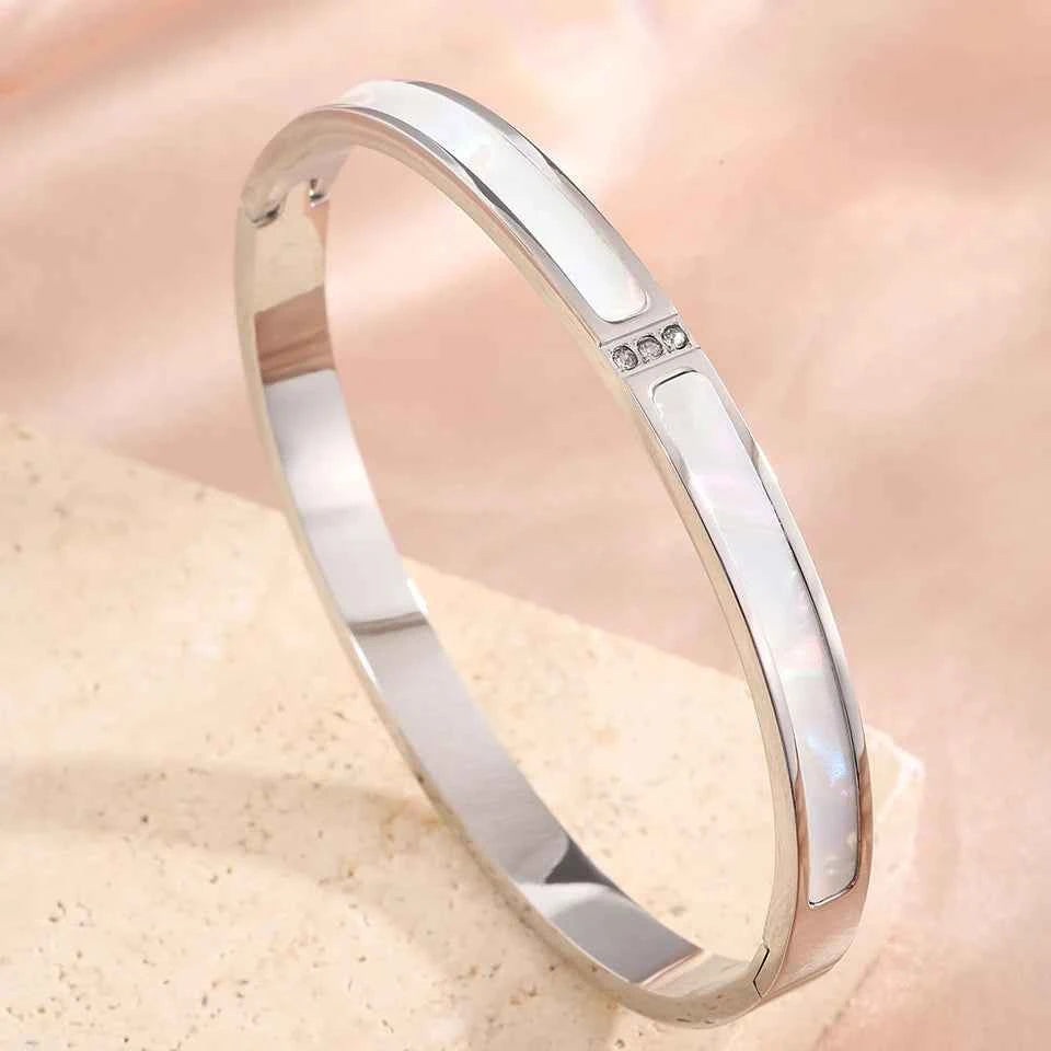 Yupsk New Pink Black Enamel Stainless Steel Bracelet for Women No Fade Color Bangle Trendy Jewelry Accessories Gift