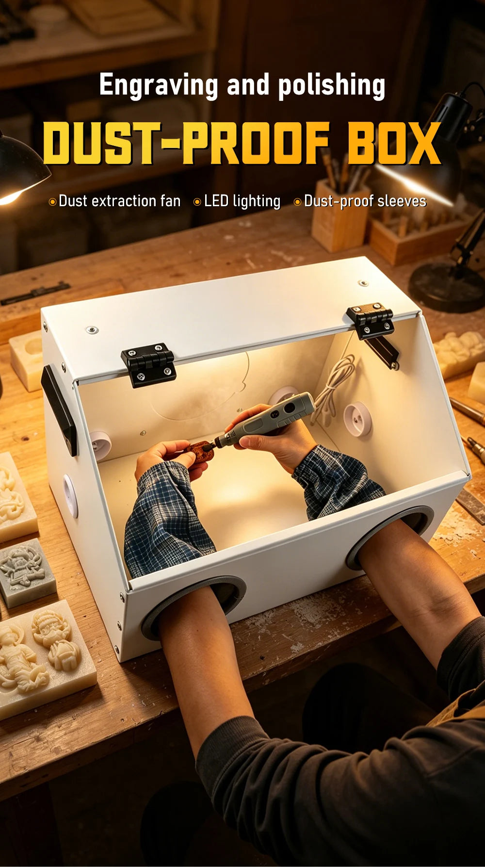 220V Grinding Dust Box Metal Structure Dust Box Ventilation Fan Dust Extraction Box for Craft Work Sanding Polishing