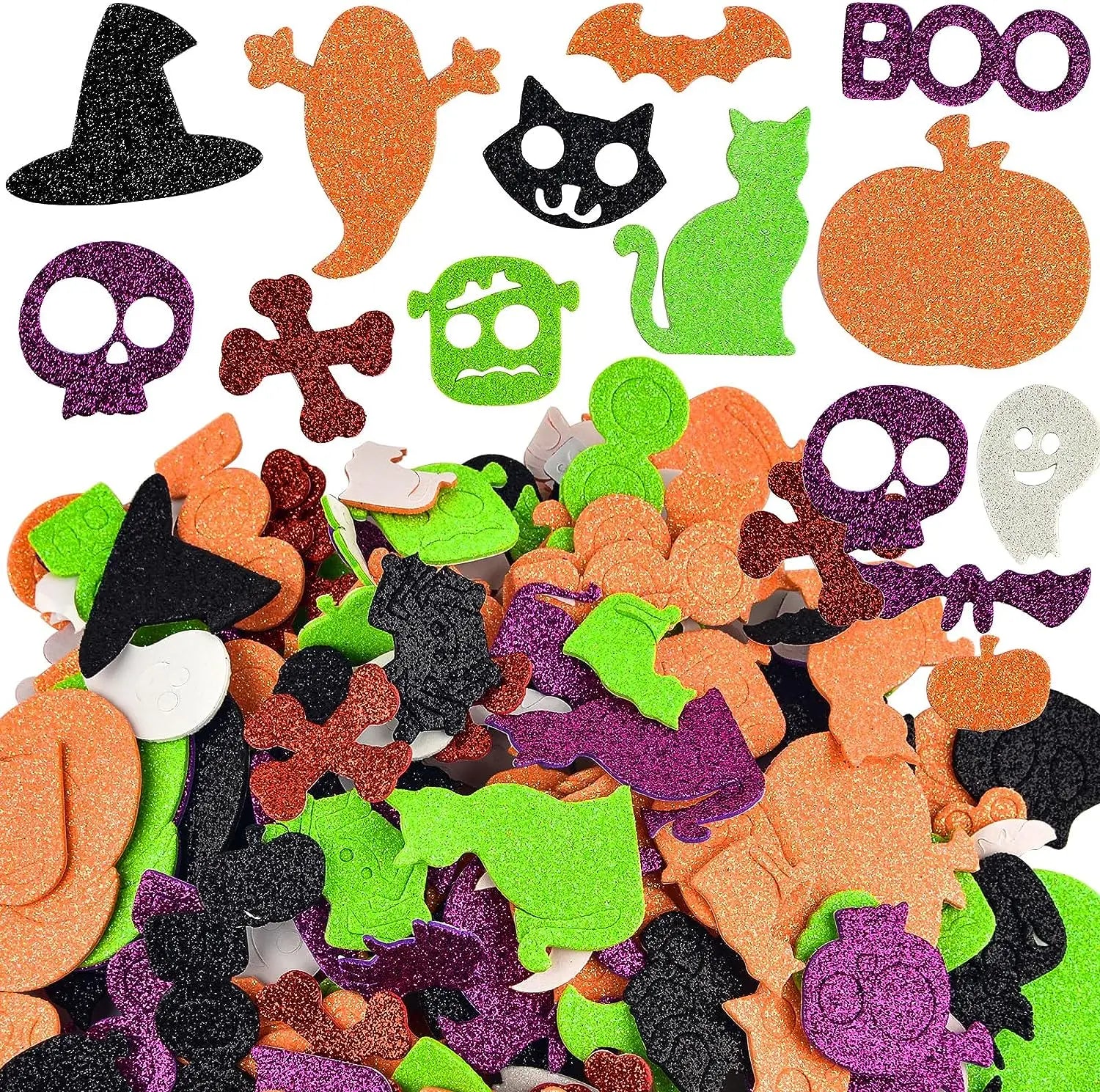 100PCS Glitter Foam Stickers Assorted Shapes Self-Adhesive Craft Stickers for Kids DIY Scrapbooking Card Making Classroom Decor