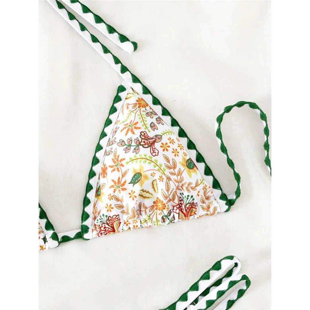 Sexy Flower Printed Halter Brazilian Bikini Female Swimsuit Women Swimwear Two-pieces Bikini set Bather Bathing Suit Swim K4997