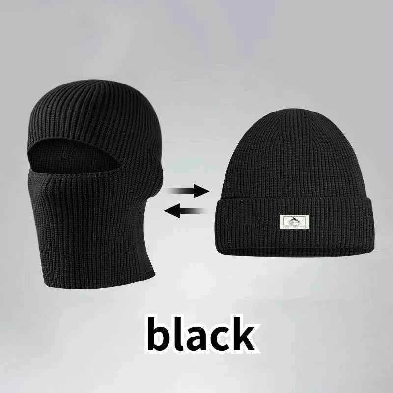 2 in1 Winter Mask Beanies Hats Warm Knitted Balaclava Hats Windproof Solid Full Face Ski Bonnet Tactical Cycling Earmuffs Cap
