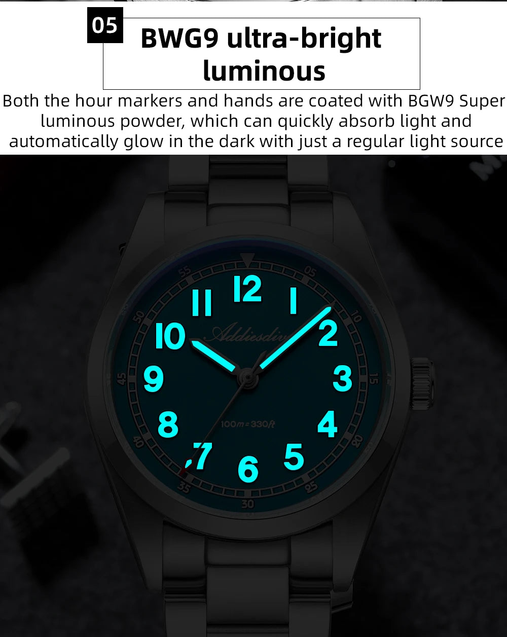 ADDIESDIVE Top Brand Mens Quartz Watch Sapphire Crystal  BGW9 Luminous Waterproof 100m Waterproof Vintage Watches NEW Ultra-thin