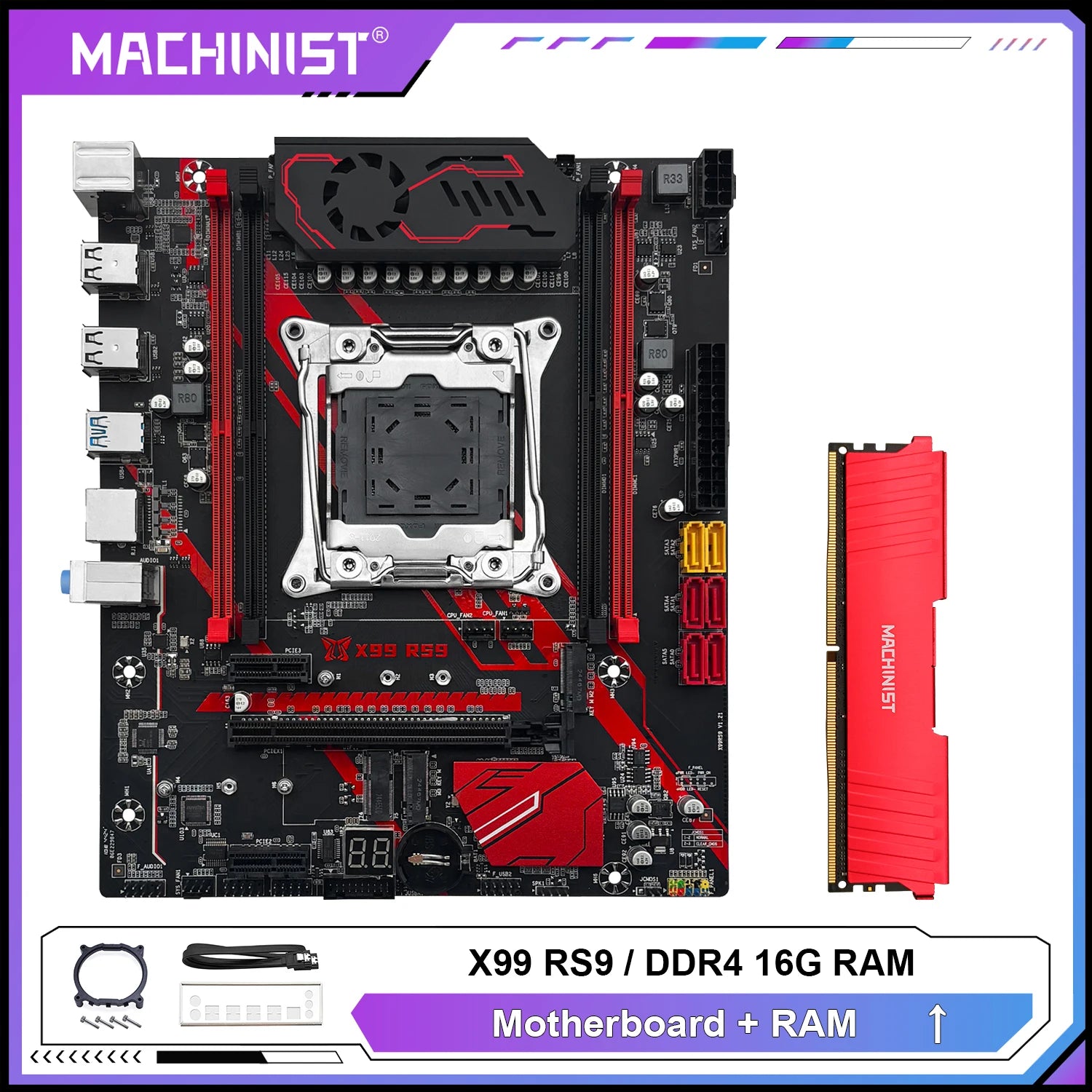 MACHINIST X99 RS9 Motherboard Optional Xeon E5 2650 V4 CPU LGA 2011-3 Kit And 16GB ECC DDR4 RAM Set NVME/SATA M.2 USB 3.0