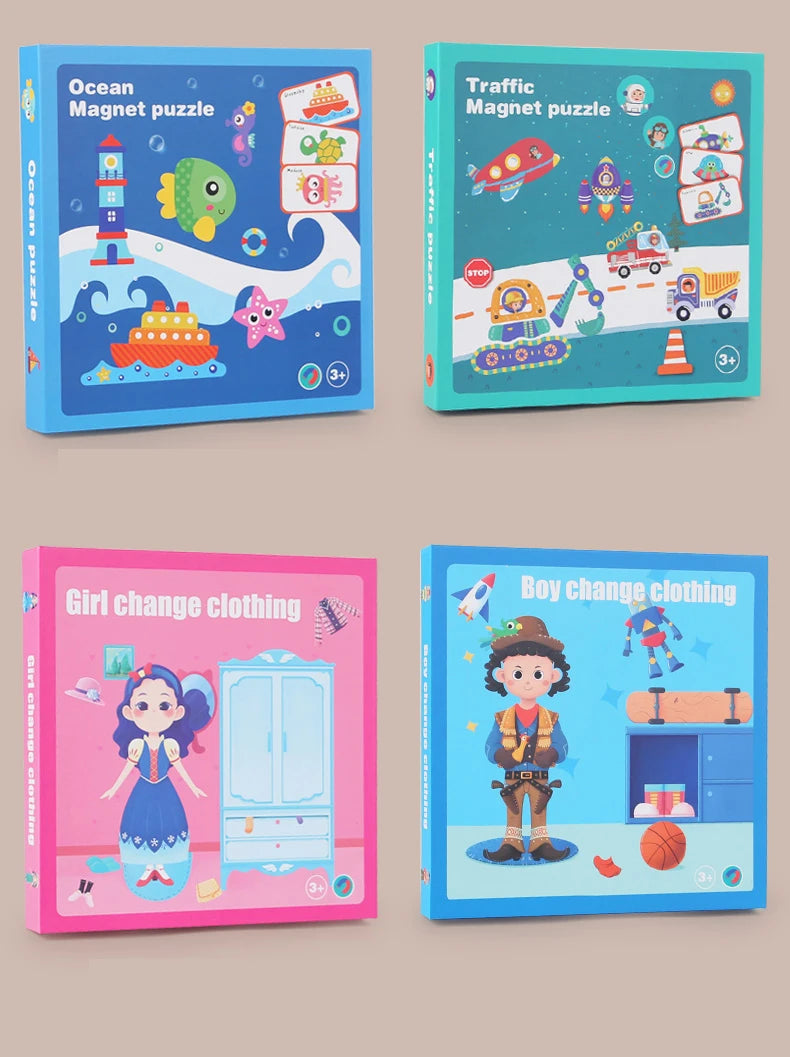 Magnetic Puzzles, Car Airplane Road Travel Activities Games For Children, Change Clothing, Change Face,Traffic Ocean Puzzles