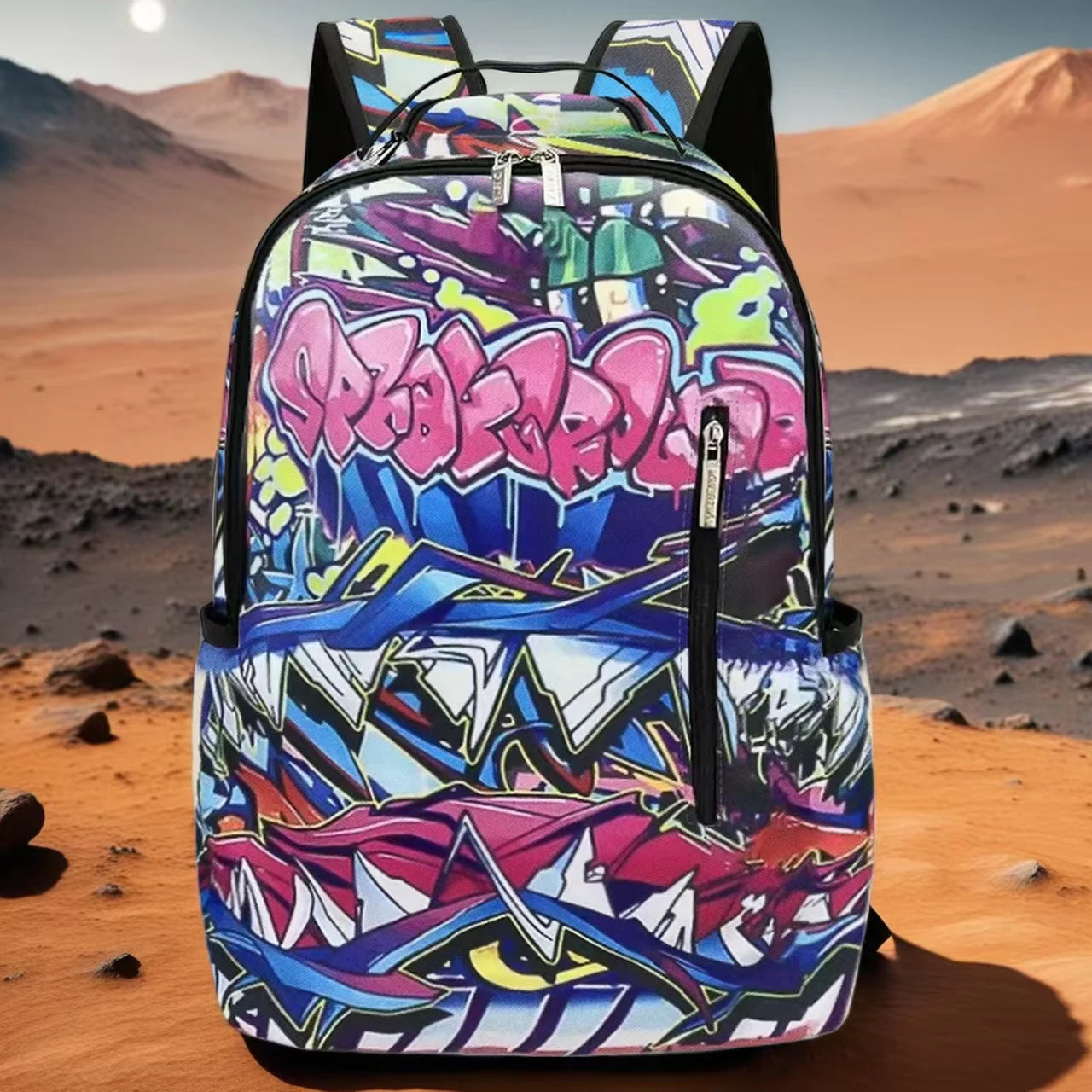 A Hip-Hop Street-Style Backpack with Spray-Painted Ground Motifs for Men, a New Trendy Lightweight Printed Backpack with a Checkered Pattern, Also a Fashionable Outdoor Commuter Bag, Large-Capacity Travel Bag, Multifunctional