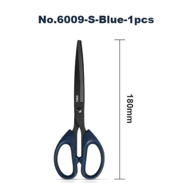 Deli Black Blade Scissors Stationery 180mm 7 Inch Stainless Steel Anti-Rust Sharp Office Home School Craft Cutting Tool