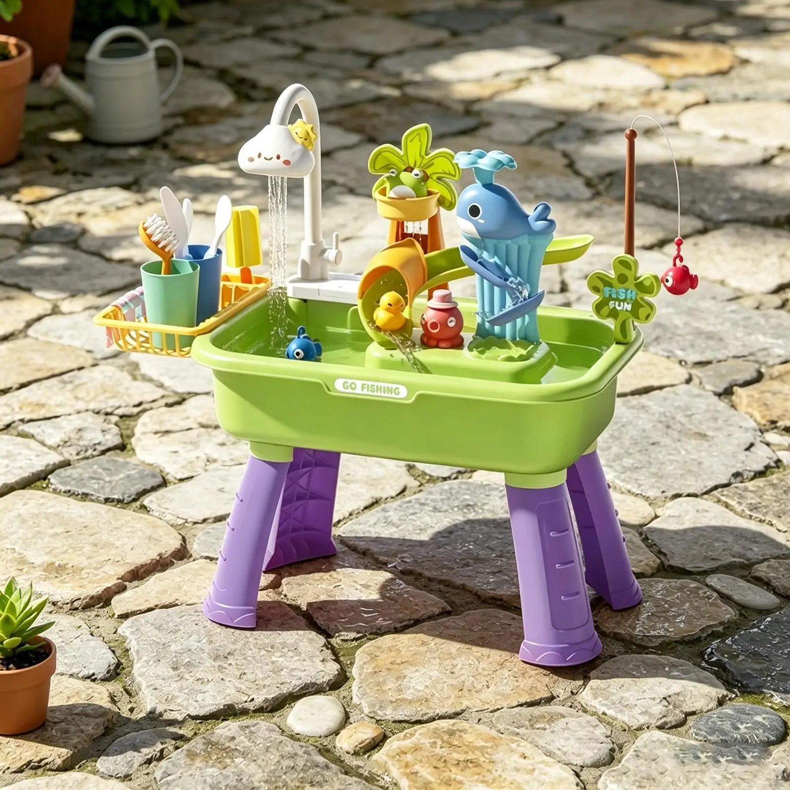 Water Table for Kids Summer Toys Play Sink with Running Water for Boys Girls Preschoolers Backyard Patio Beach Camping Daycare